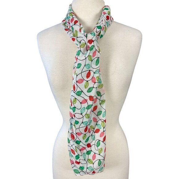 Colorful Festive Holiday Light Bulb Print Polyester Scarf - Picture 1 of 5